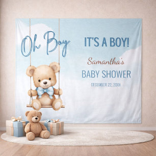Oh Boy Baby Shower Bear Backdrop Tapestry