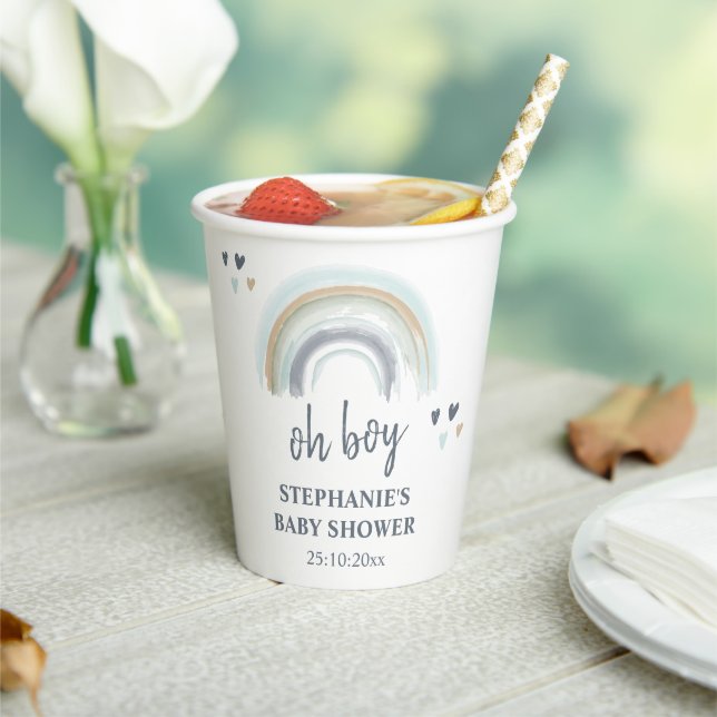 Oh Boy Baby Shower Blue Boho Rainbow   Paper Cups (Insitu)