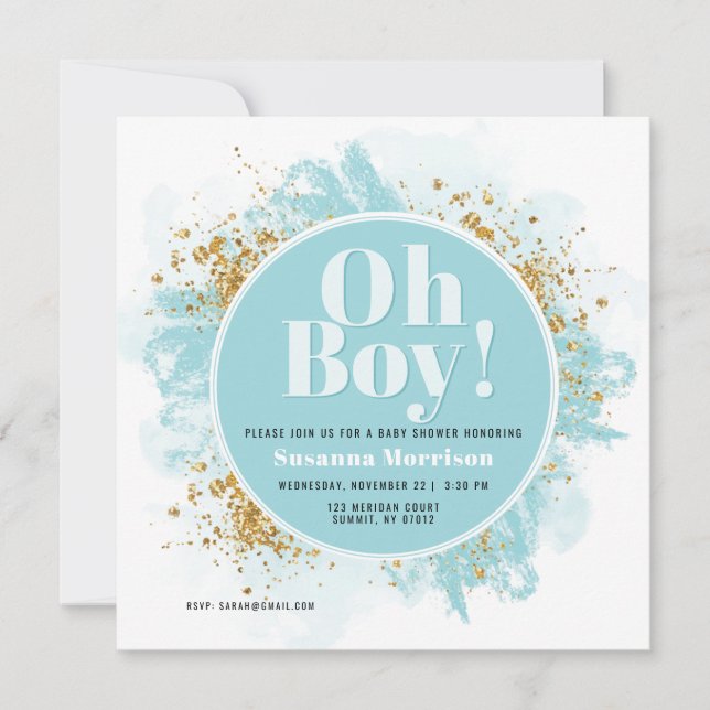 Oh Boy Baby Shower Blue Invitation (Front)