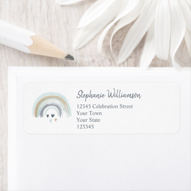 Oh Boy Baby Shower Blue Rainbow Return Address (Insitu)