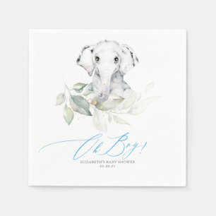 Oh Boy Baby Shower Elephant Greenery Napkin