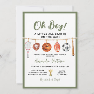 Oh Boy Baby Shower Green Sports Baby Shower Invitation