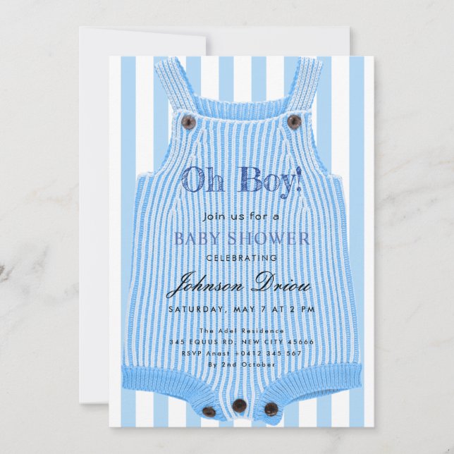 Oh Boy Baby Shower Invitation | Blue Watercolor (Devant)