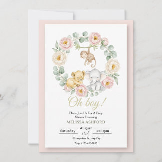Oh Boy Baby Shower Invitation | Safari Animals 