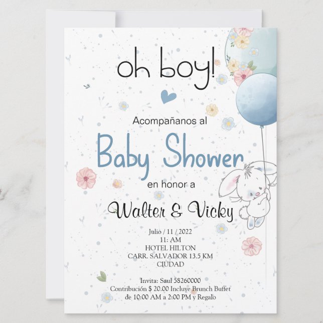 Oh boy! baby shower lindo conejito invitation (Front)