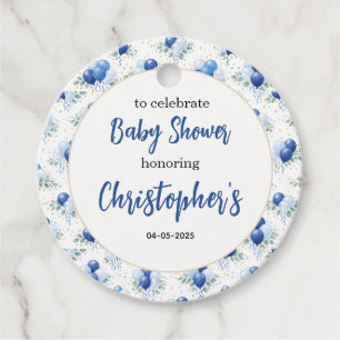 Oh Boy Baby Shower Modern Eucalyptus Blue Balloon Favour Tags
