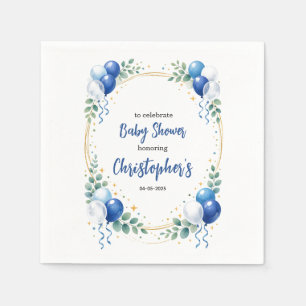 Oh Boy Baby Shower Modern Eucalyptus Blue Balloon Napkin