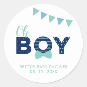 Oh Boy Baby Shower   Party Favour Thank you Sticke Classic Round Sticker
