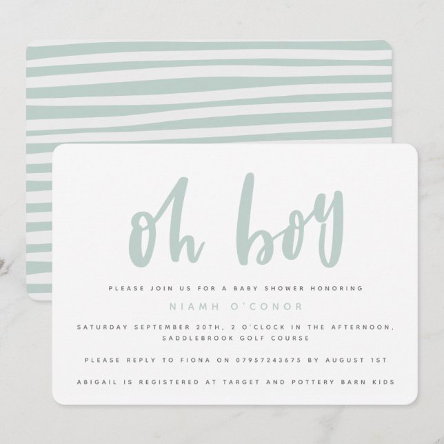 Oh boy, baby shower party invitation (Front/Back)