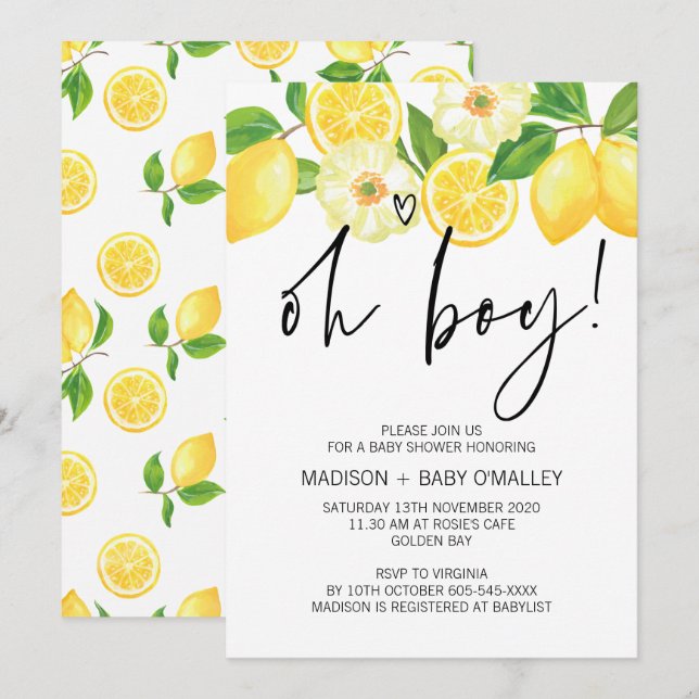 Oh Boy Baby Shower Party Summer Lemon Invitation (Front/Back)