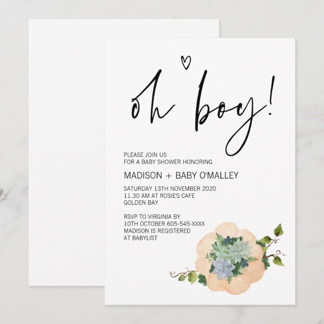 Oh Boy Baby Shower Party Thanksgiving Fall Invitation (Front/Back)