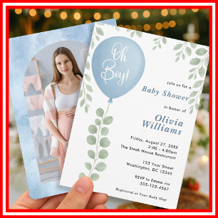 Oh Boy Baby Shower   Photo Invitation