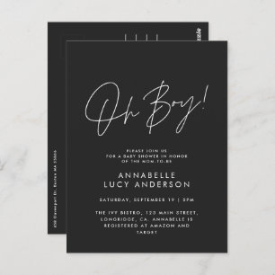 oh boy Baby shower script black elegant  Postcard