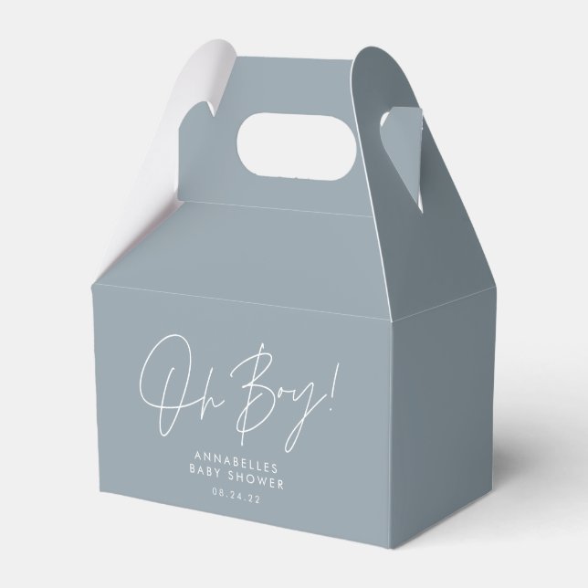 oh boy Baby shower script blue elegant  Favor Box (Front Side)