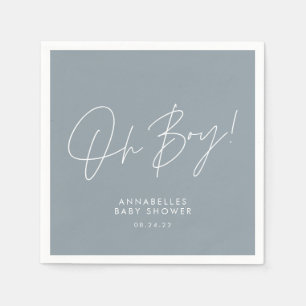 oh boy Baby shower script blue elegant  Napkin