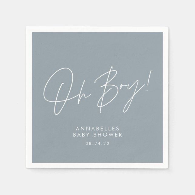 oh boy Baby shower script blue elegant  Napkin (Front)