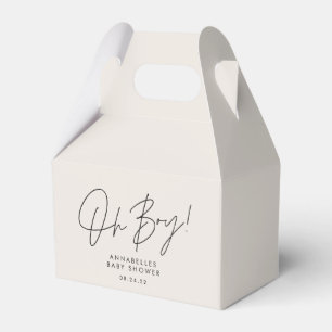 oh boy Baby shower script cream neutral elegant Favor Box
