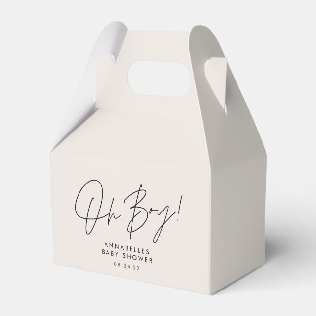 oh boy Baby shower script cream neutral elegant  Favor Box (Front Side)