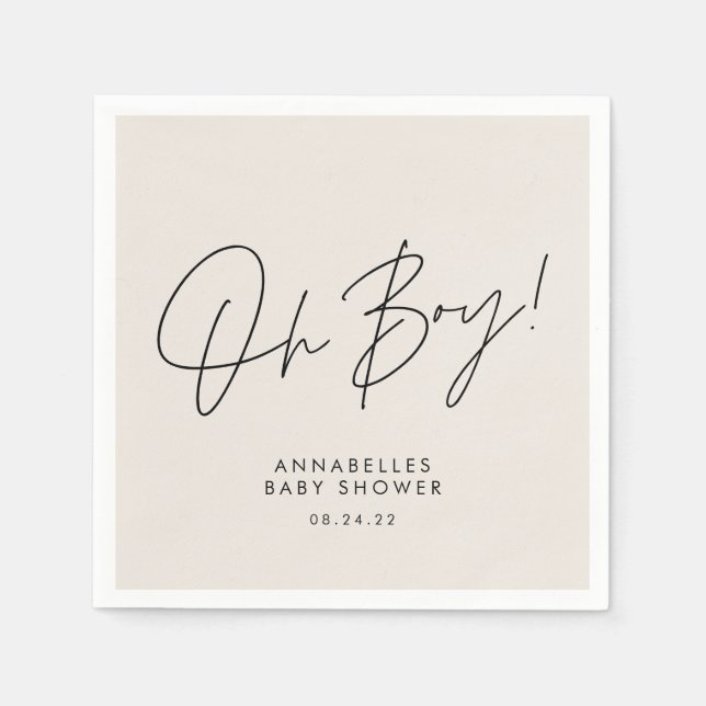 oh boy Baby shower script cream neutral elegant  Napkin (Front)
