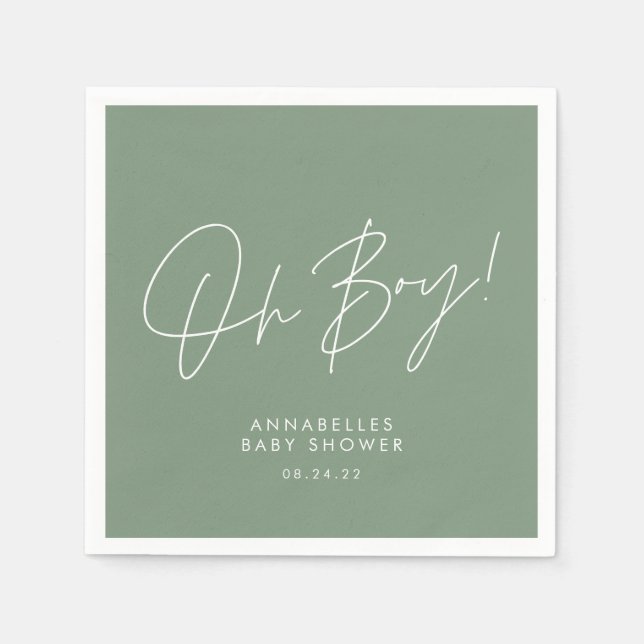 oh boy Baby shower script green elegant  Napkin (Front)