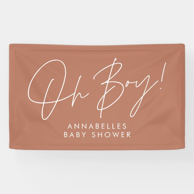 oh Boy baby shower script modern terracotta chic Banner (Horizontal)