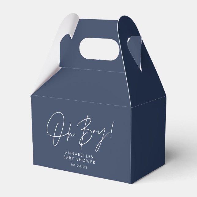 oh boy Baby shower script navy blue elegant  Favor Box (Front Side)