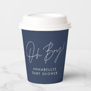 oh boy Baby shower script navy blue elegant Paper Cups