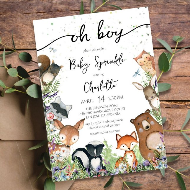 Oh Boy Baby Sprinkle Woodland Animal Creatures Invitation (Creator Uploaded)