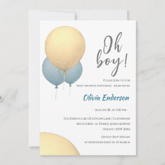Oh boy! Balloon baby is due Invitation