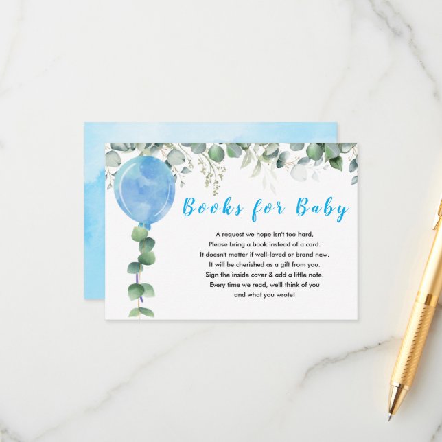 Oh Boy balloon greenery eucalyptus baby shower Enclosure Card (Front/Back In Situ)