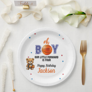 Oh Boy Basketball Theme Birthday Paper Plate