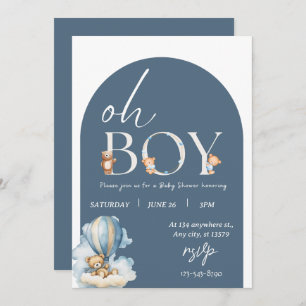 Oh boy! Bear and Blue Balon Baby Shower Invitation