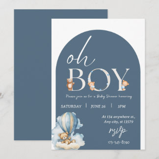 Oh boy! Bear and Blue Balon Baby Shower Invitation