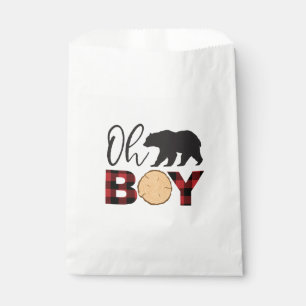 Oh Boy Bear Buffalo Plaid Baby Shower Favour Bag