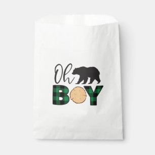 Oh Boy Bear Green Buffalo Plaid Baby Shower Favour Bag