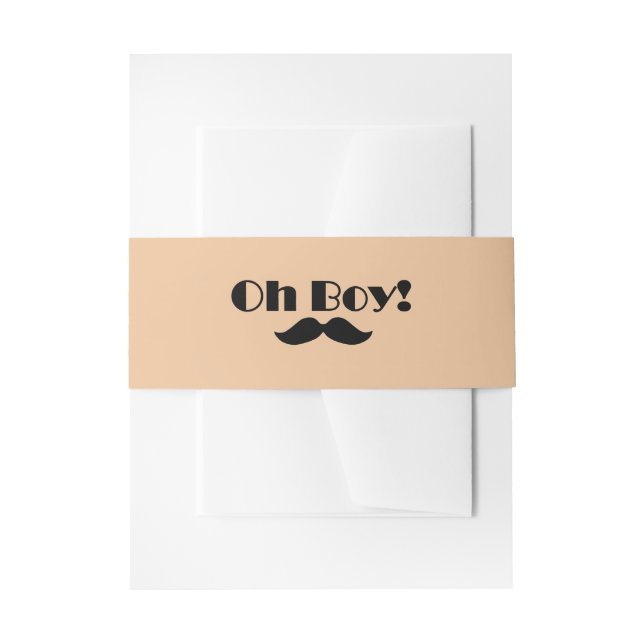 Oh Boy Black Moustache Baby Shower Invitation Belly Band (Front Example)