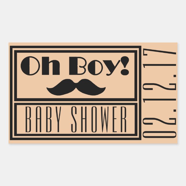 Oh Boy Black Moustache Baby Shower Sticker (Front)