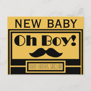 Oh Boy Black Moustache New Baby Announcement Postcard