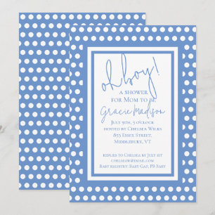 Oh Boy Blue and White Boy Baby shower Invitation