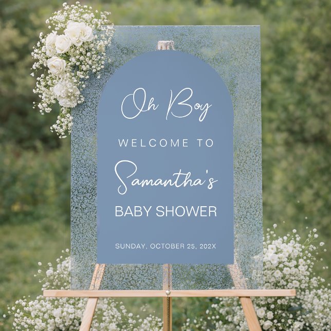 Oh Boy Blue Arch and Pattern Baby Shower Welcome Acrylic Sign (Creator Uploaded)