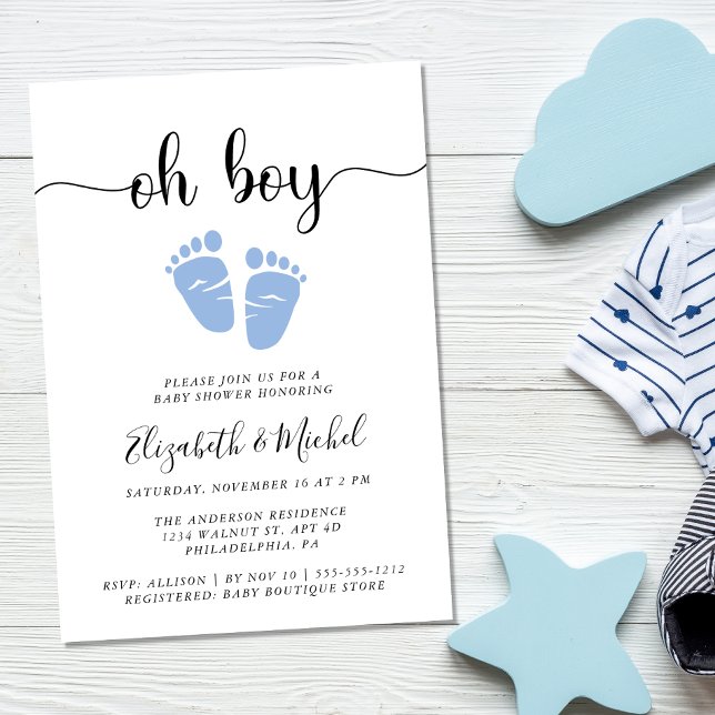 Oh Boy Blue Baby Feet Couples Shower Invitation (Creator Uploaded)