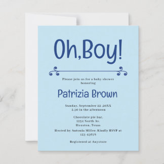 Oh Boy Blue Baby Shower  Invitation