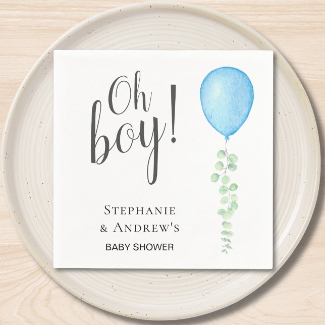 Oh Boy Blue Balloon Couple's Baby Shower  Napkin (Creator Uploaded)