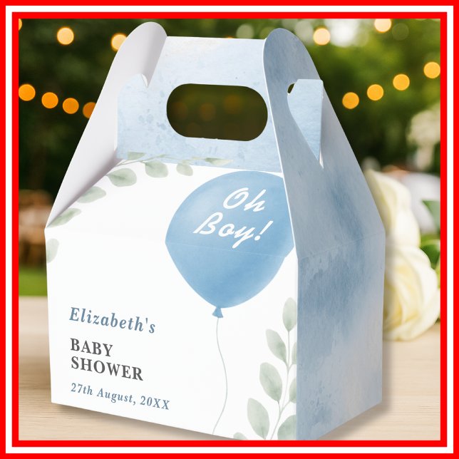 Oh Boy Blue Balloon Eucalyptus Baby Shower Favour  Favor Box (Creator Uploaded)