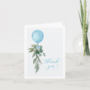 Oh Boy Blue Balloon Greenery Baby Shower Thank You Card