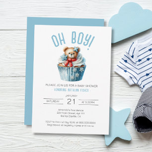 Oh Boy Blue Bear Animal Baby Shower Invitation