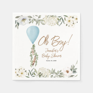 Oh Boy Blue Boho Balloon Baby Shower  Napkin
