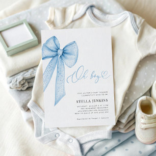 Oh Boy Blue Bow Baby Shower Invitation