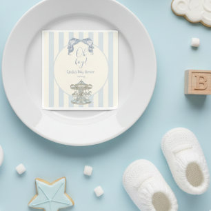 Oh Boy Blue Bow Carousel horse Baby Shower Napkin
