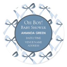 Oh Boy Blue Bows Coquette Baby Shower Sticker